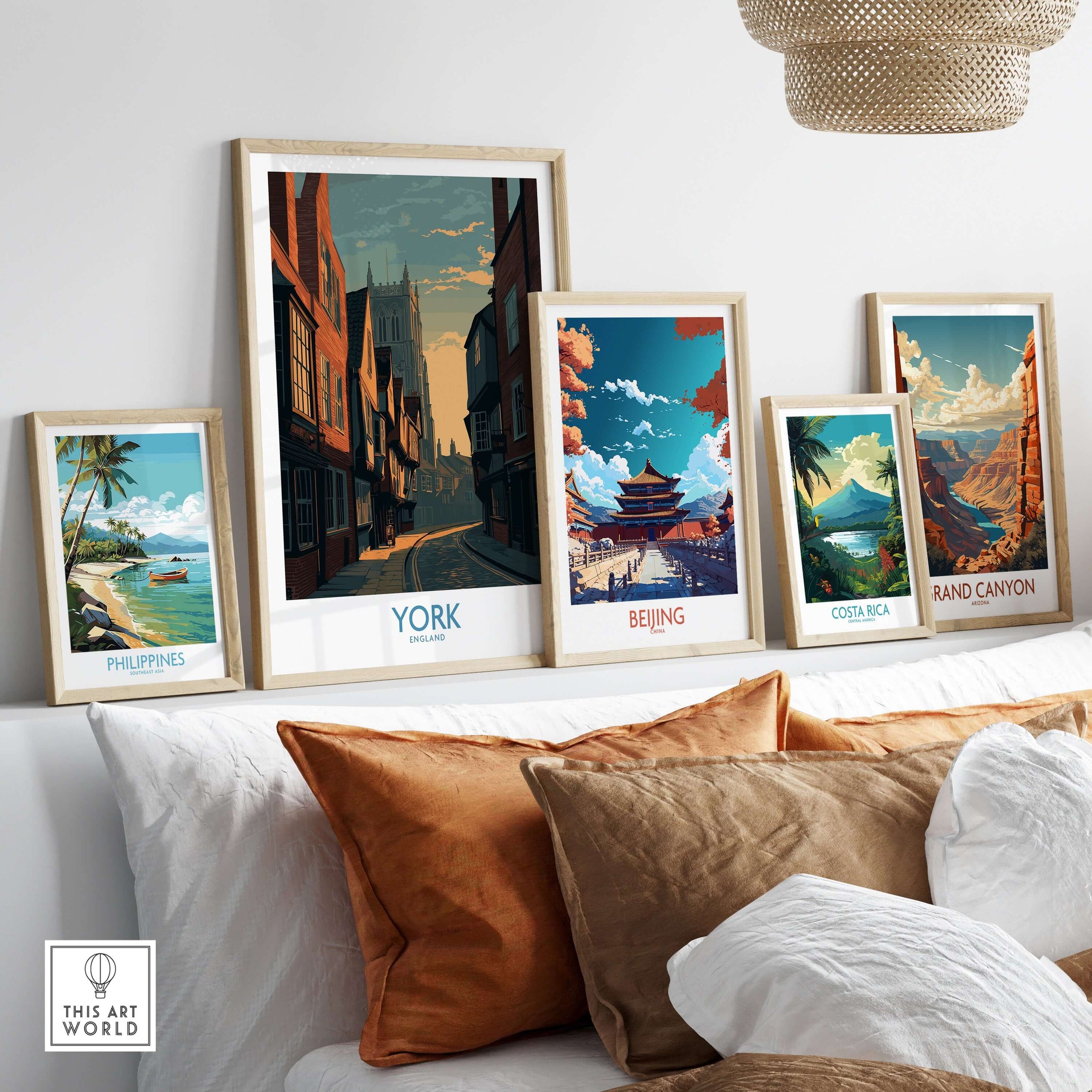 York England Minster Lane Wall Art - Classic English Architecture Decor displayed among other travel-themed artworks.