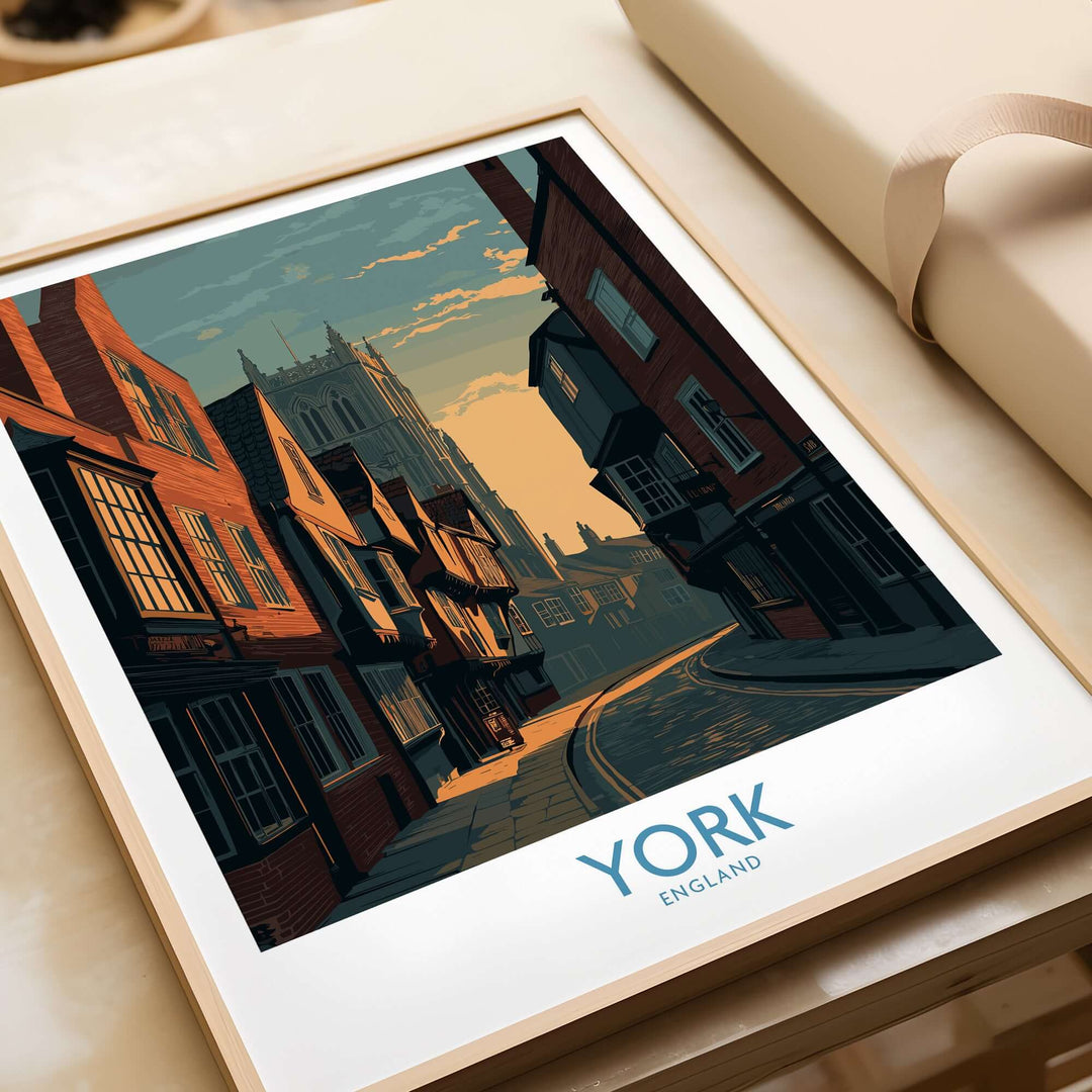 York England Minster Lane wall art featuring classic architecture and historic charm.