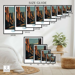 York England Minster Lane Wall Art - Classic English Architecture Decor Size Guide with multiple frame options.