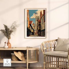 York England Minster View from Shambles Poster - Iconic Cathedral Art Print displayed in a stylish room decor.