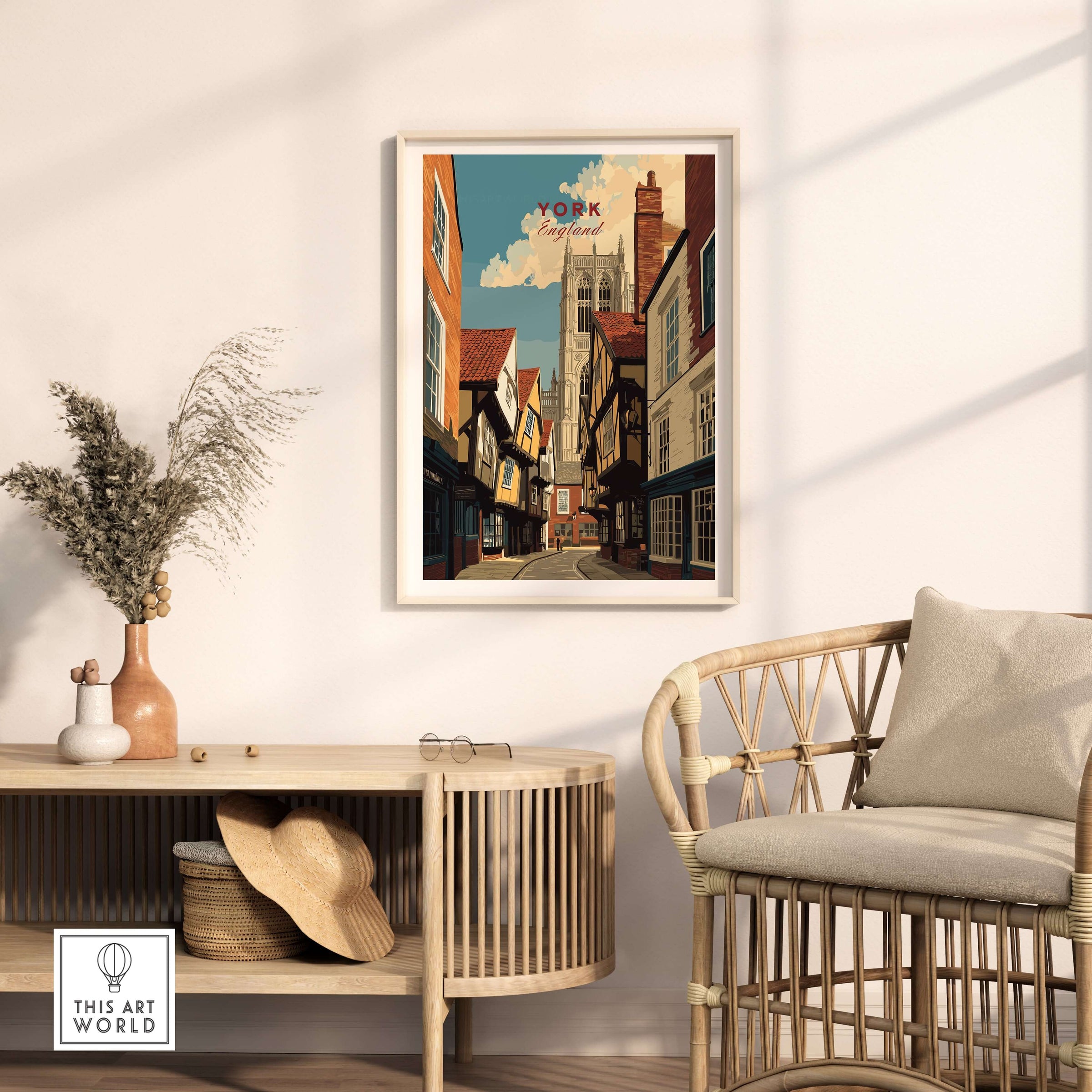 York England Minster View from Shambles Poster - Iconic Cathedral Art Print displayed in a stylish room decor.