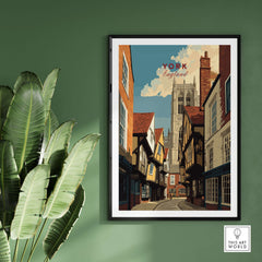 York England Minster View from Shambles Poster - Iconic Cathedral Art Print mounted in a stylish home.