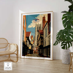 York England Minster View from Shambles Poster - Iconic Cathedral Art Print showcasing the historic Shambles in York.