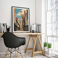 York England Minster View from Shambles Poster - Iconic Cathedral Art Print showcased in a stylish interior.