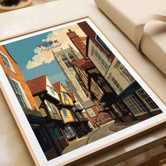 York England Minster View from Shambles Poster - Iconic Cathedral Art Print displayed in a stylish frame.