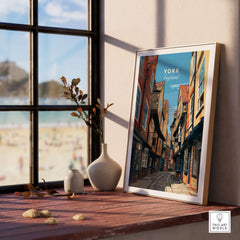 York England The Shambles Street Print - Historic City Lane Wall Art displayed in a cozy interior setting.