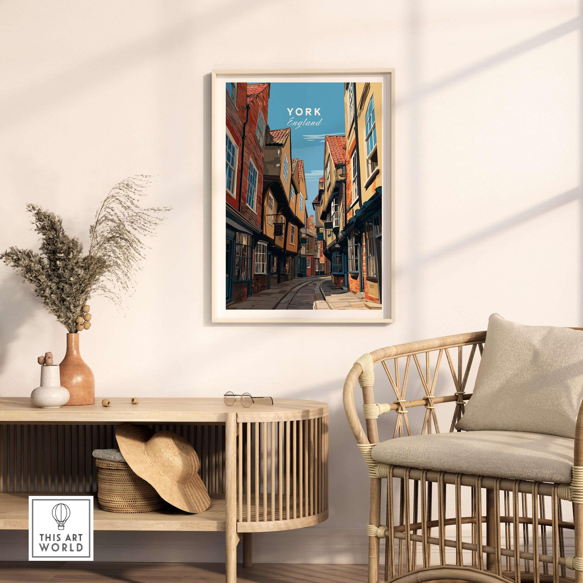 York England The Shambles Street Print - Historic City Lane Wall Art displayed in a stylish interior setting.