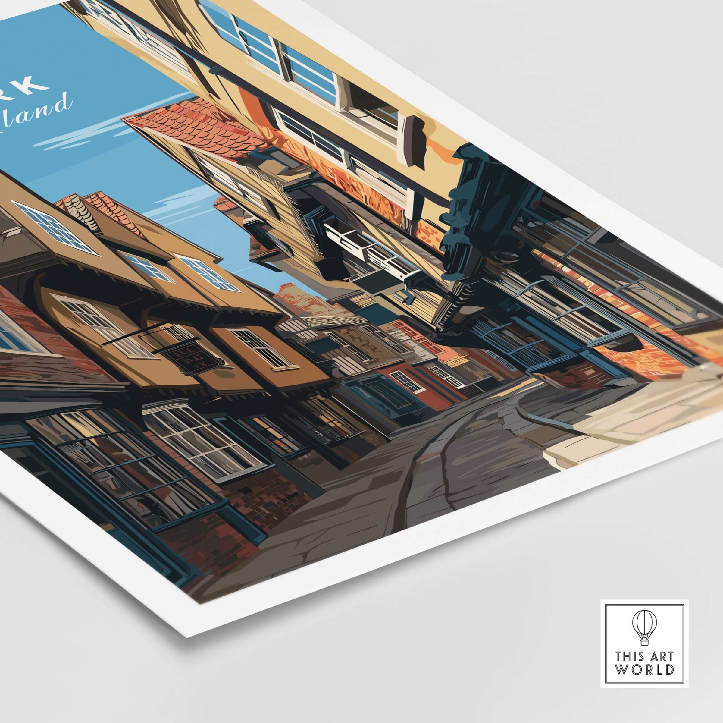 York England The Shambles Street Print - Historic City Lane Wall Art showcasing narrow lanes with timber-framed buildings.