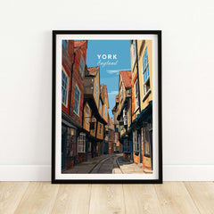 York England The Shambles Street Print - Historic City Lane Wall Art showcasing a charming narrow street in York.