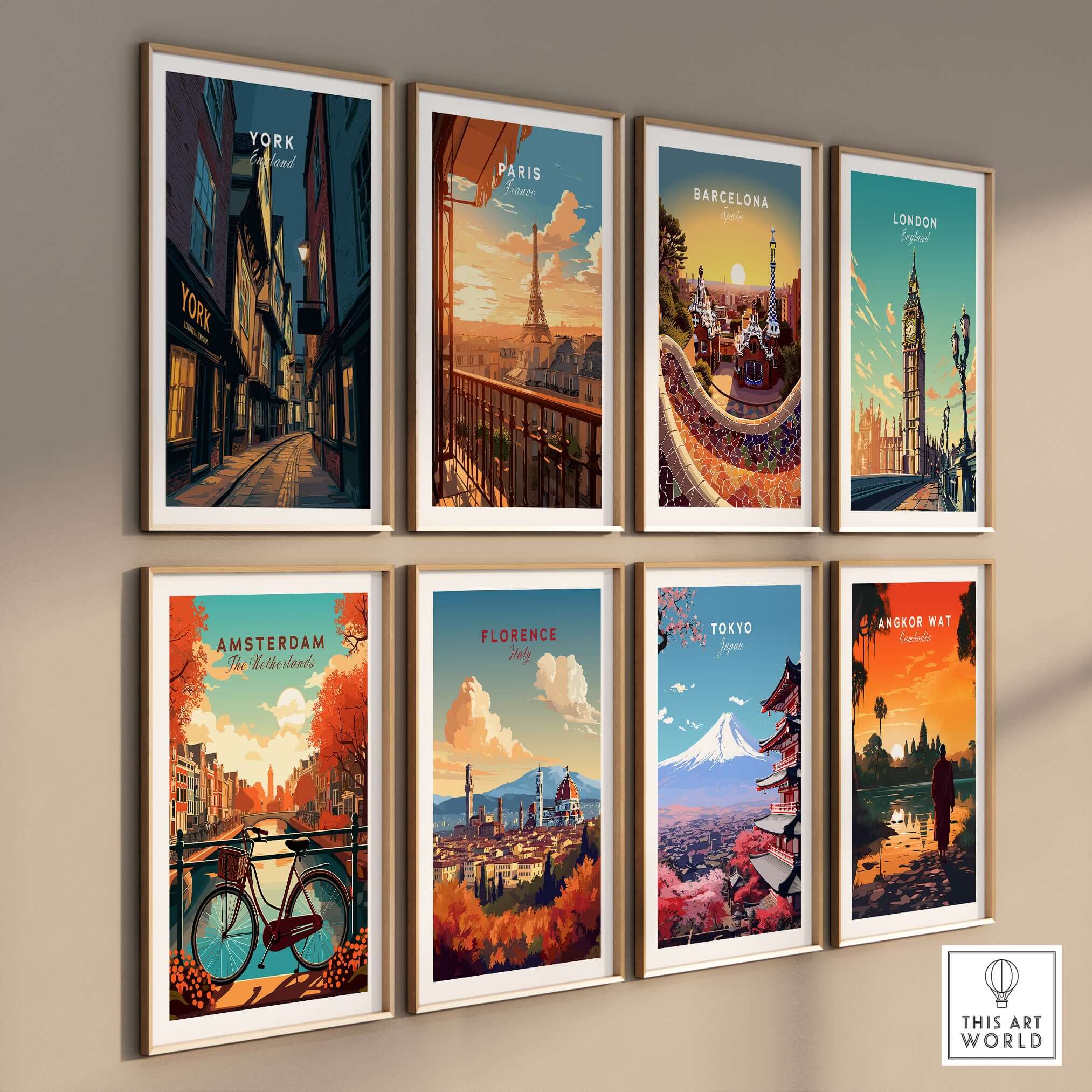 York England Shambles Print - Illuminated York Alleyway Wall Art displayed among travel posters.