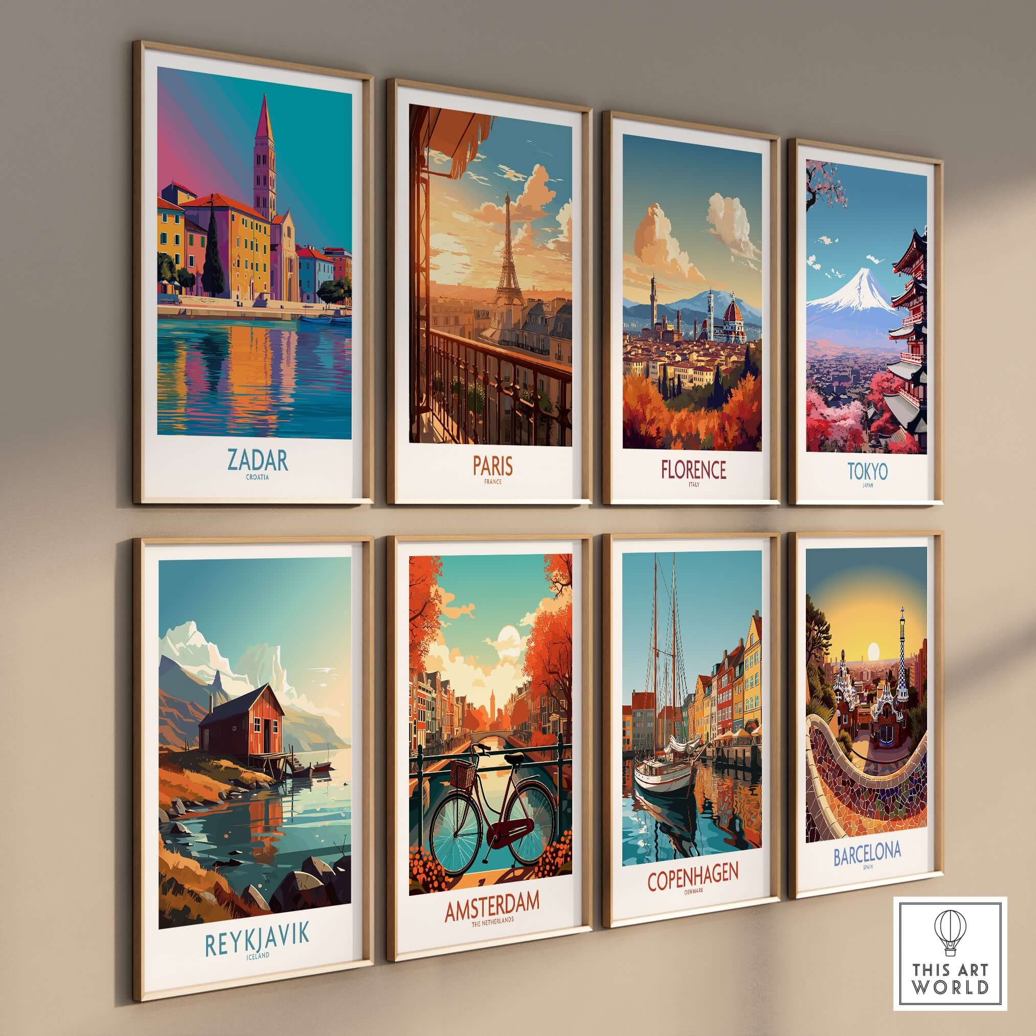 Zadar Croatia Art Print featuring vibrant scenes of Zadar alongside iconic city prints from around the world.