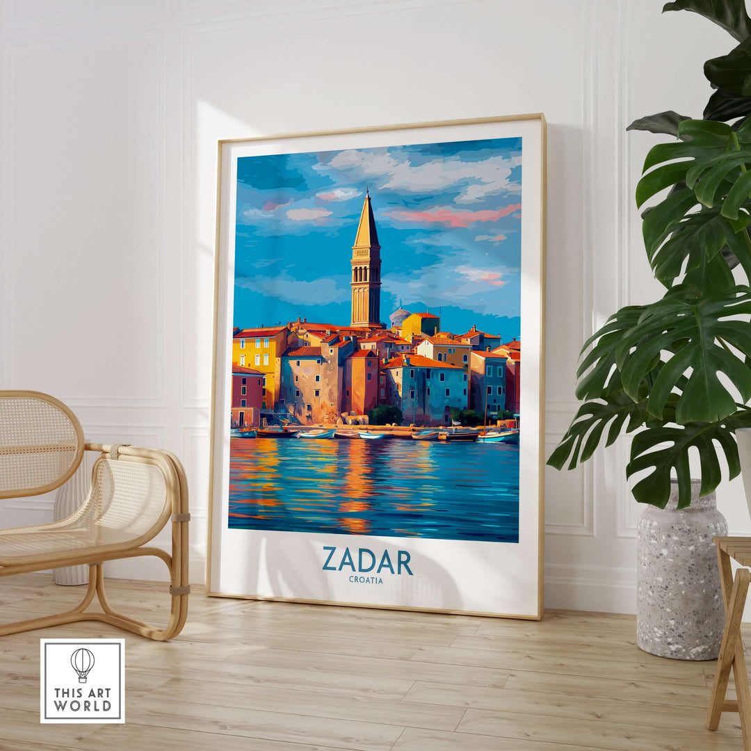 Zadar Croatia Art Print | Colorful Seaside Town Poster showcasing vibrant architecture and Adriatic coast.
