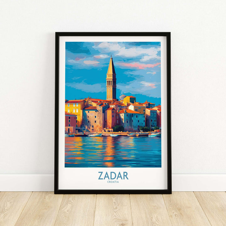 Zadar Croatia Art Print | Colorful Seaside Town Poster showcasing vibrant architecture and Adriatic coast.