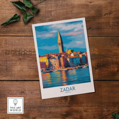 Zadar Croatia Art Print | Colorful Seaside Town Poster featuring vibrant coastal architecture and reflections in water.
