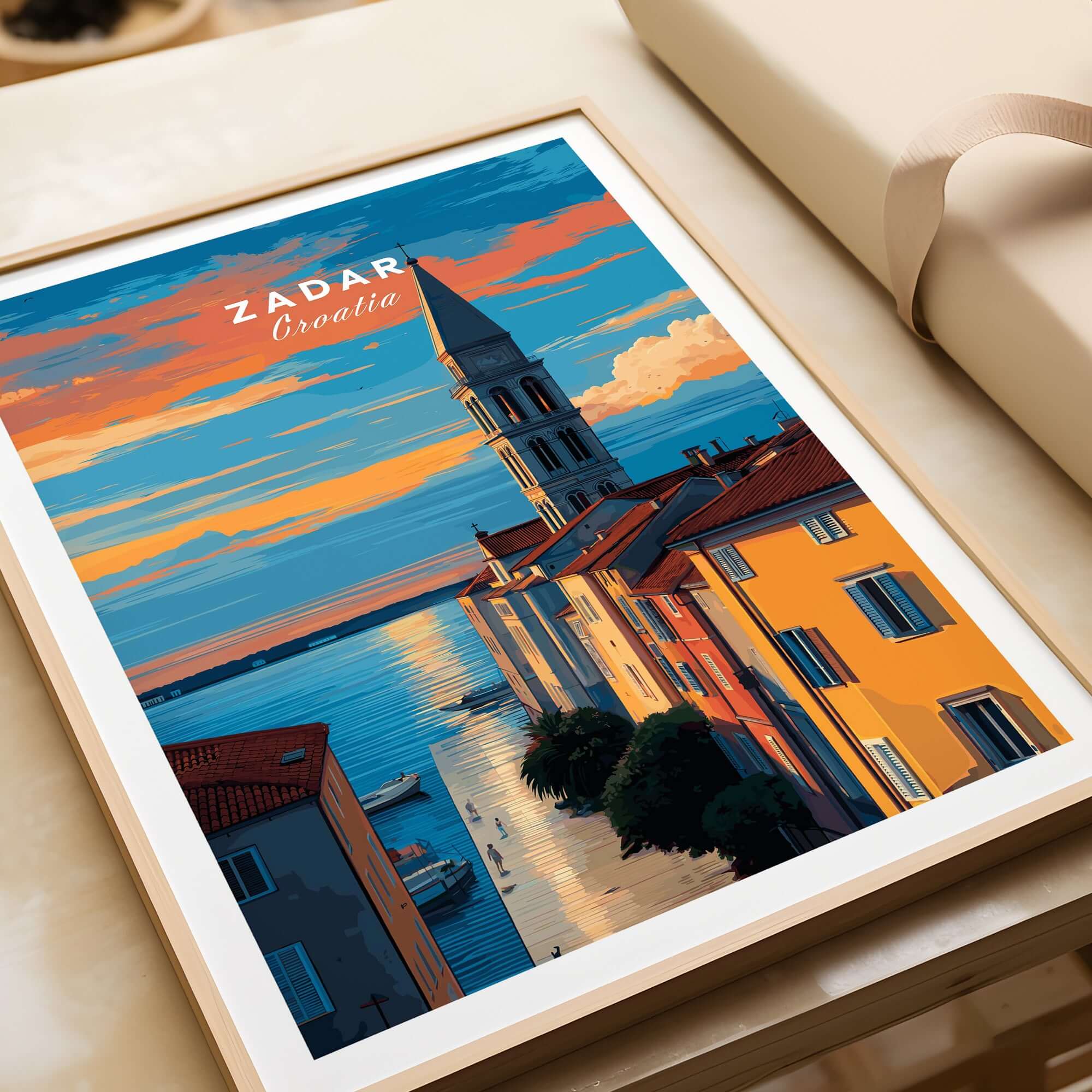 Zadar Poster - Dalmatian Coast Twilight View Print | Croatian Home Decor featuring vibrant coastal scenery.