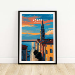 Zadar Poster - Dalmatian Coast Twilight View Print | Croatian Home Decor featuring a colorful sunset over Zadar.