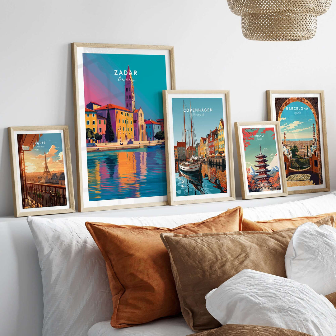Zadar Print | Vibrant Croatian City Wall Decor featuring colorful cityscape in stylish frames.