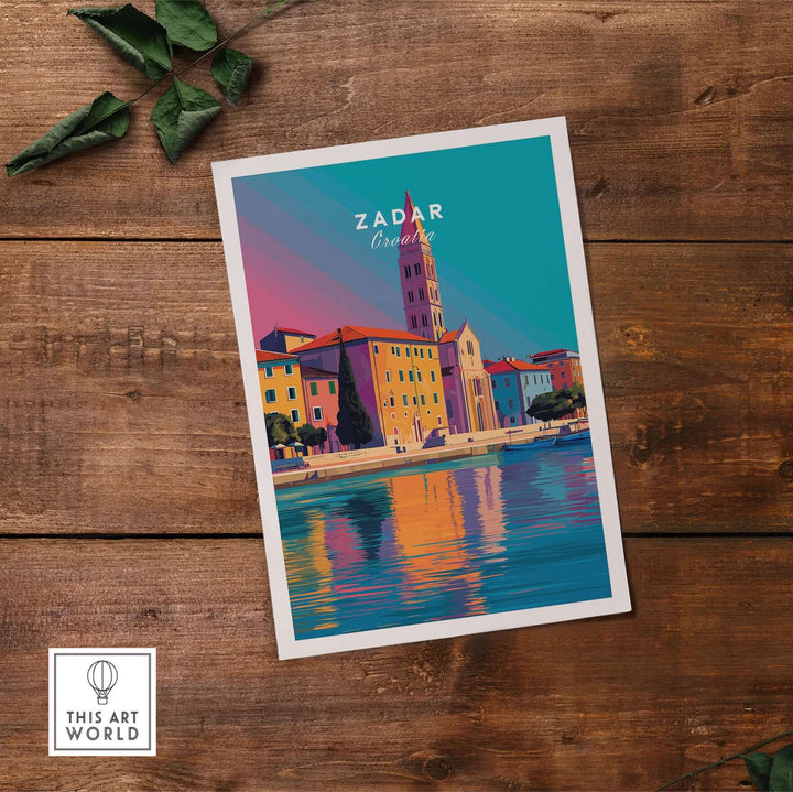 Zadar Print | Vibrant Croatian City Wall Decor showcasing colorful architecture and serene water reflections.