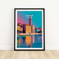 Zadar Print | Vibrant Croatian City Wall Decor showcasing colorful architecture and reflection on water.