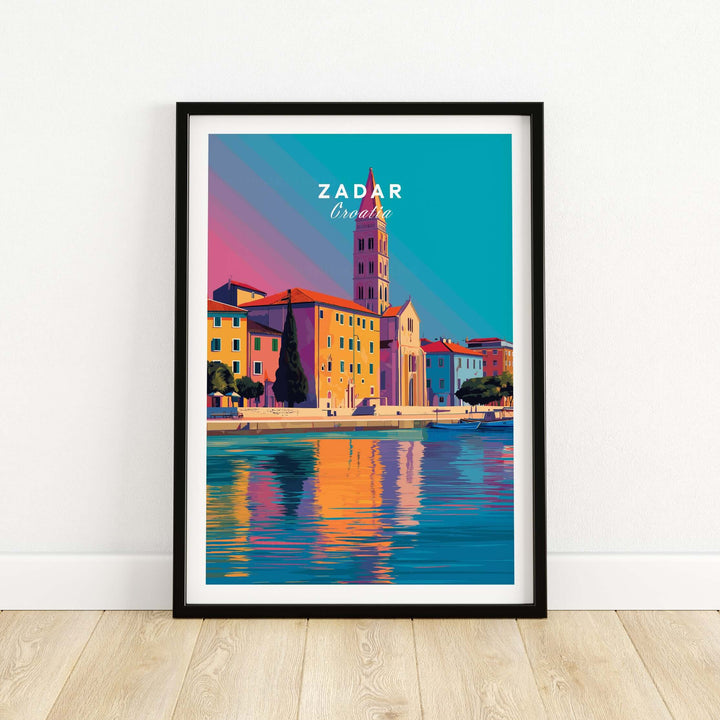 Zadar Print | Vibrant Croatian City Wall Decor showcasing colorful architecture and serene waterfront.