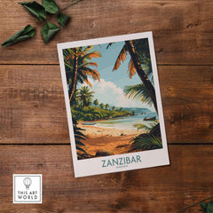 Zanzibar Poster -  Tanzania featuring a scenic beach view with palm trees and tropical vibes.