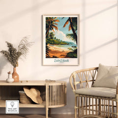 Zanzibar Poster - Tanzania showcasing a beautiful beach scene with palm trees and serene vibes, perfect for home decor.