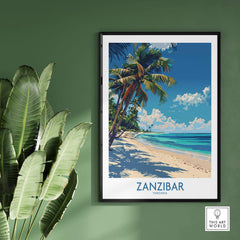 Zanzibar Print -  Tanzania featuring a vibrant beach scene with palm trees and azure waters