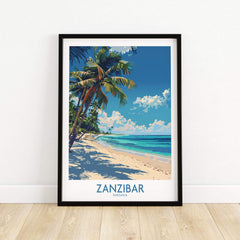 Zanzibar Print -  Tanzania featuring a tropical beach scene with palm trees and vibrant colors.