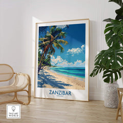 Zanzibar Print -  Tanzania featuring vibrant beach scenery with palm trees, bringing exotic decor into your home.