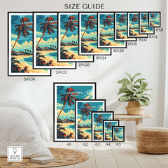 Zanzibar Travel Poster size guide showcasing various dimensions for the stunning wall art of Zanzibar's coastal beauty.