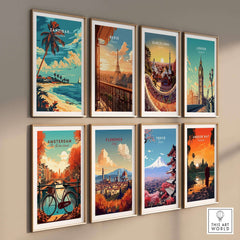 Zanzibar Travel Poster showcasing beautiful coastline and tropical charm of Tanzania Islands wall art in a framed display.