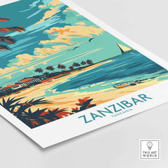 Zanzibar Travel Poster - Tanzania showcasing vibrant beach scenery and tropical culture.