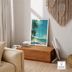 Zanzibar Travel Print showcasing vibrant tropical scenery in a stylish home decor setting.