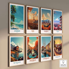 Zanzibar Travel Print - Tanzania along with prints from Paris, Florence, Tokyo, and more on a gallery wall.