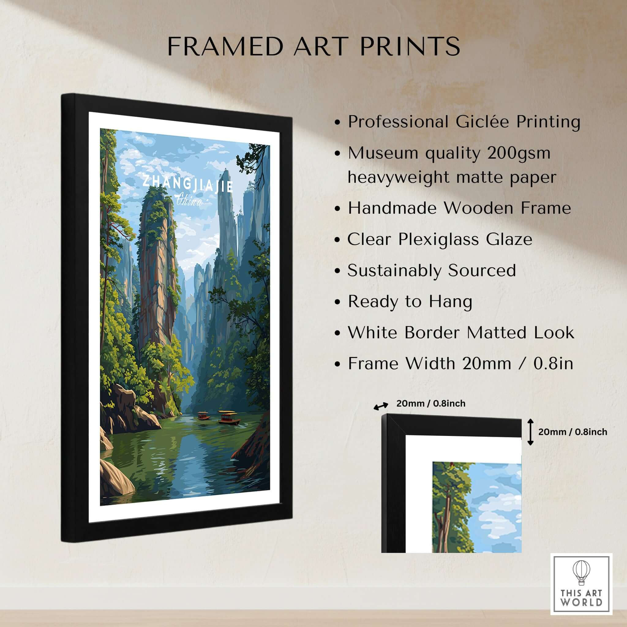 Zhangjiajie Canvas Print | Chinese Landscape Wall Decor featuring framed art with a serene landscape view.