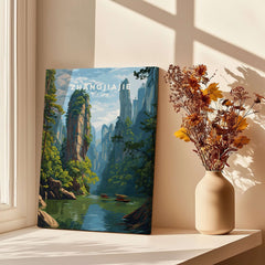 Zhangjiajie Canvas Print | Chinese Landscape Wall Decor featuring serene cliffs and water.