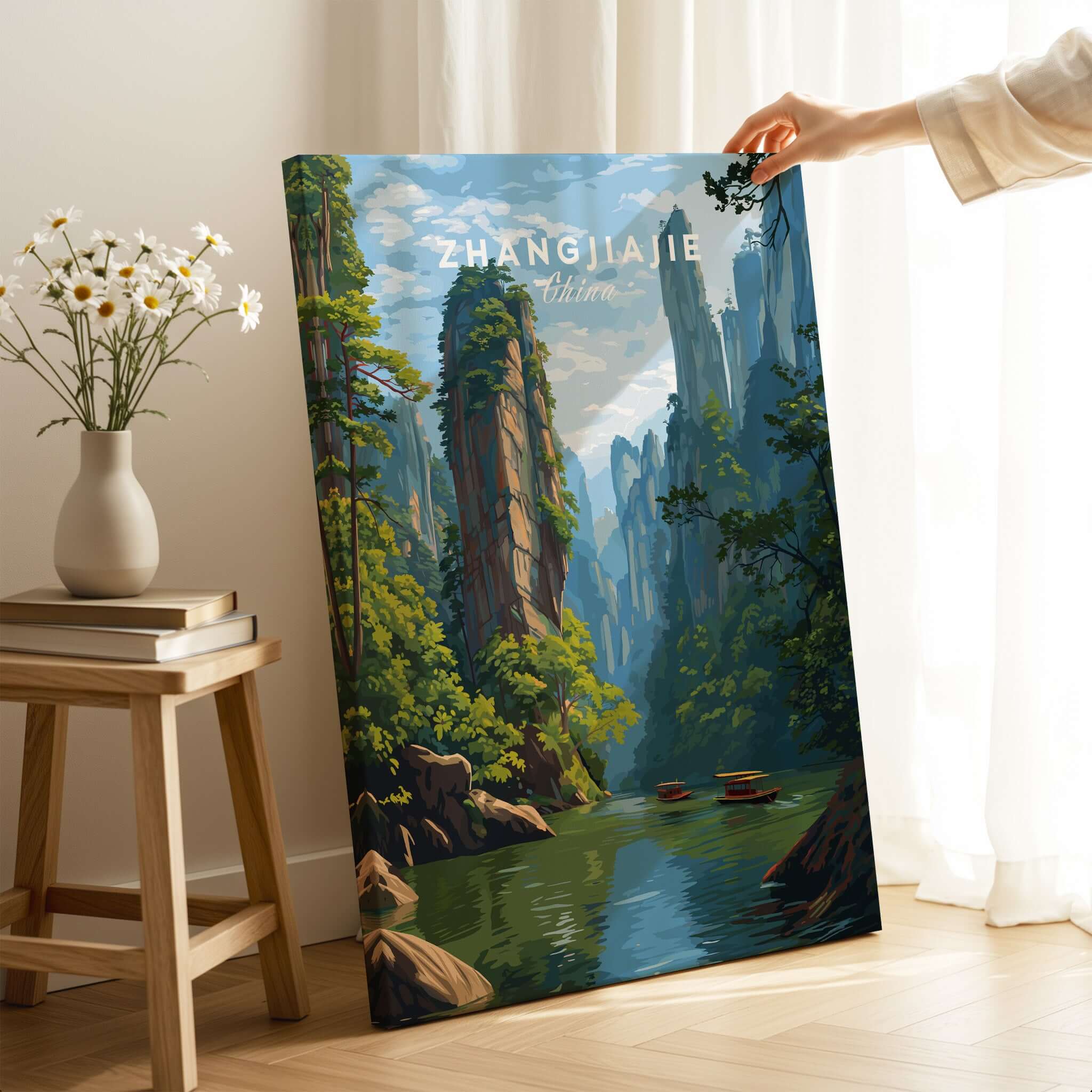 Zhangjiajie Canvas Print | Chinese Landscape Wall Decor featuring serene mountains and reflection in water.