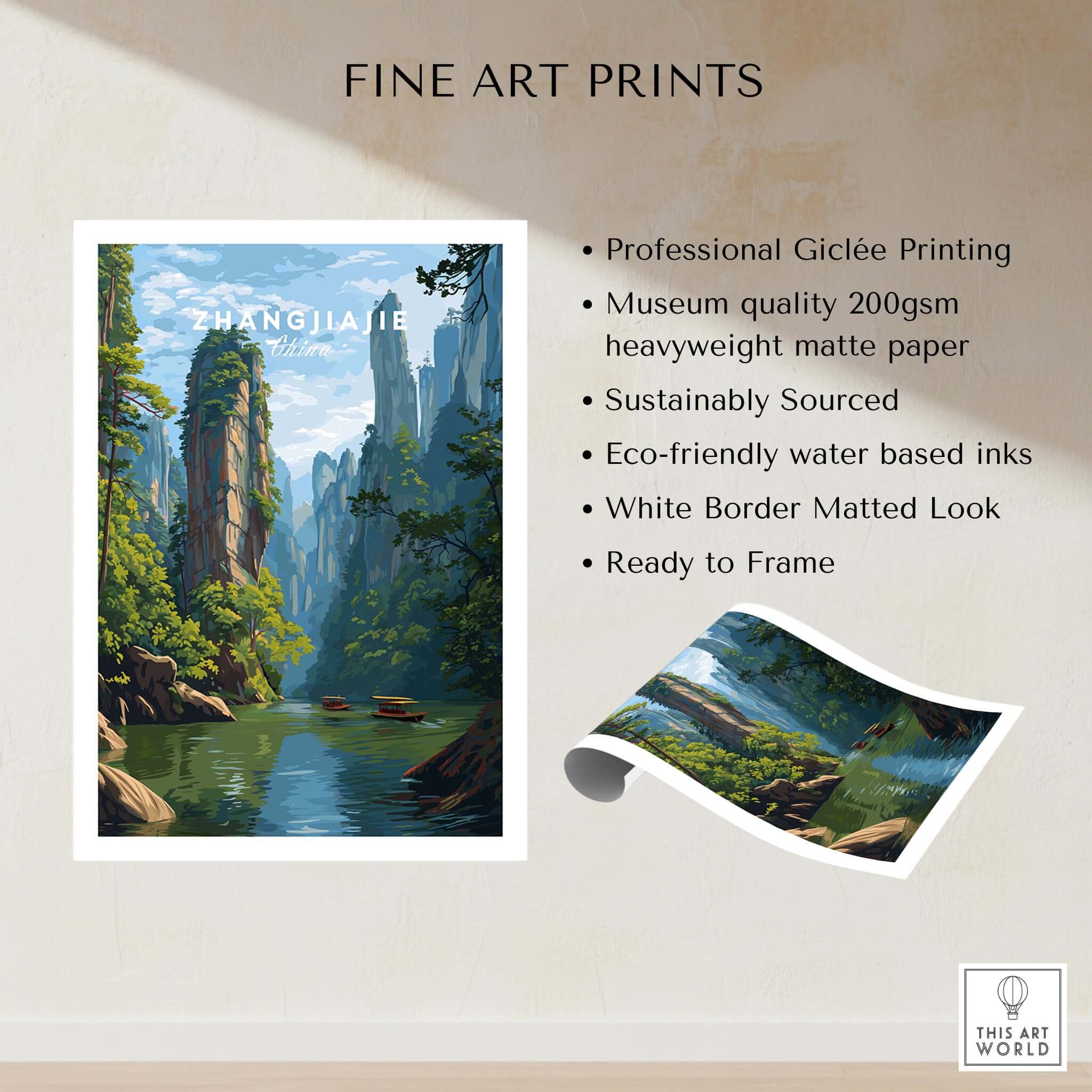 Zhangjiajie Canvas Print | Chinese Landscape Wall Decor featuring towering sandstone pillars and lush valleys.