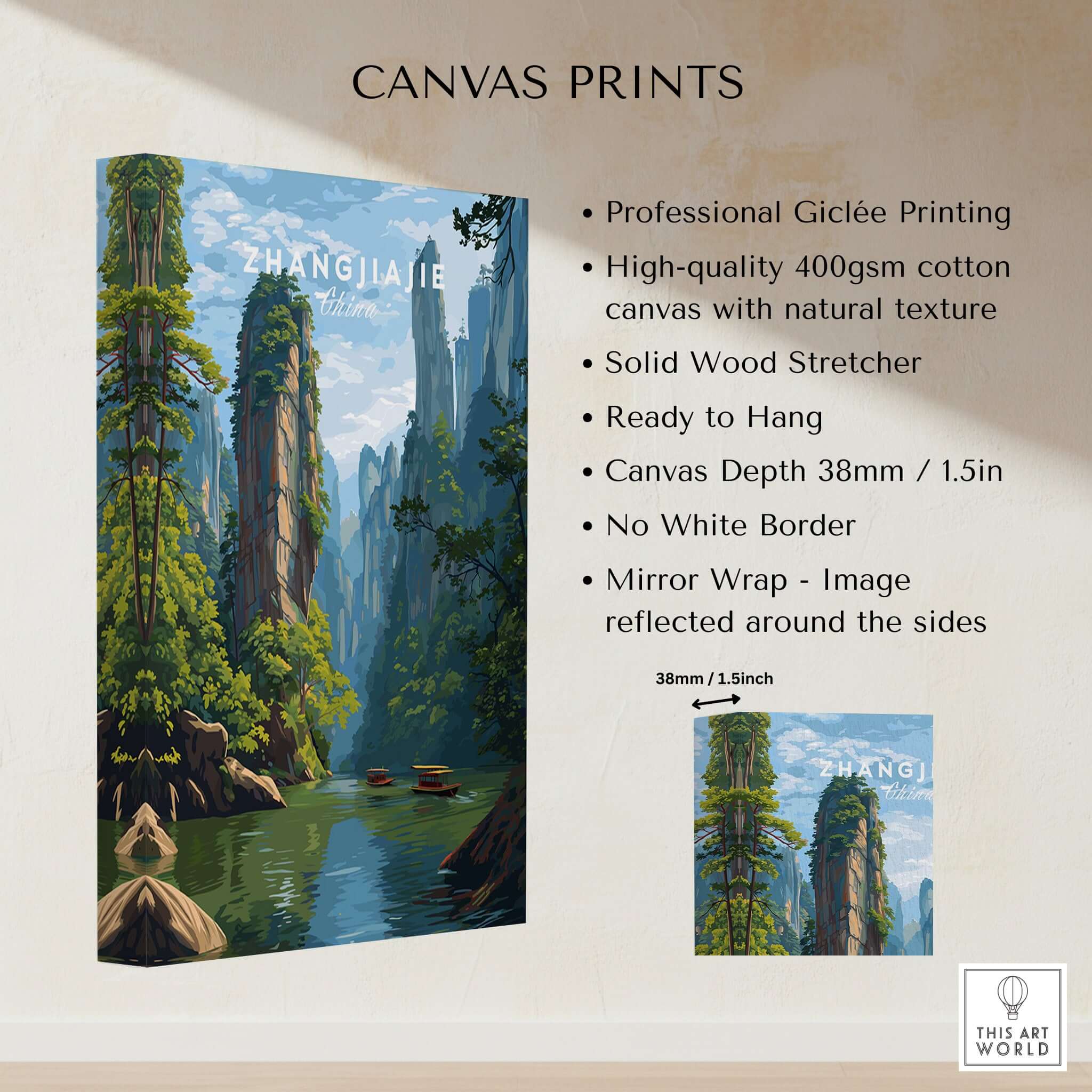 Zhangjiajie Canvas Print | Chinese Landscape Wall Decor showcasing stunning artwork with towering pillars and serene nature.