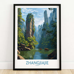 Zhangjiajie China Art Print | Karst Peaks River Poster showcasing stunning karst formations and serene river scene.