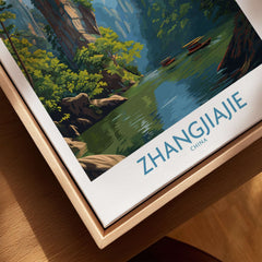 Zhangjiajie China Art Print | Karst Peaks River Poster featuring lush green landscape and serene water.