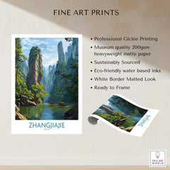 Zhangjiajie China Art Print | Karst Peaks River Poster showcasing iconic peaks and misty rivers in stunning detail.
