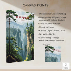 Zhangjiajie China Art Print | Misty Forest Canyon Poster featuring majestic misty canyons and lush greenery.