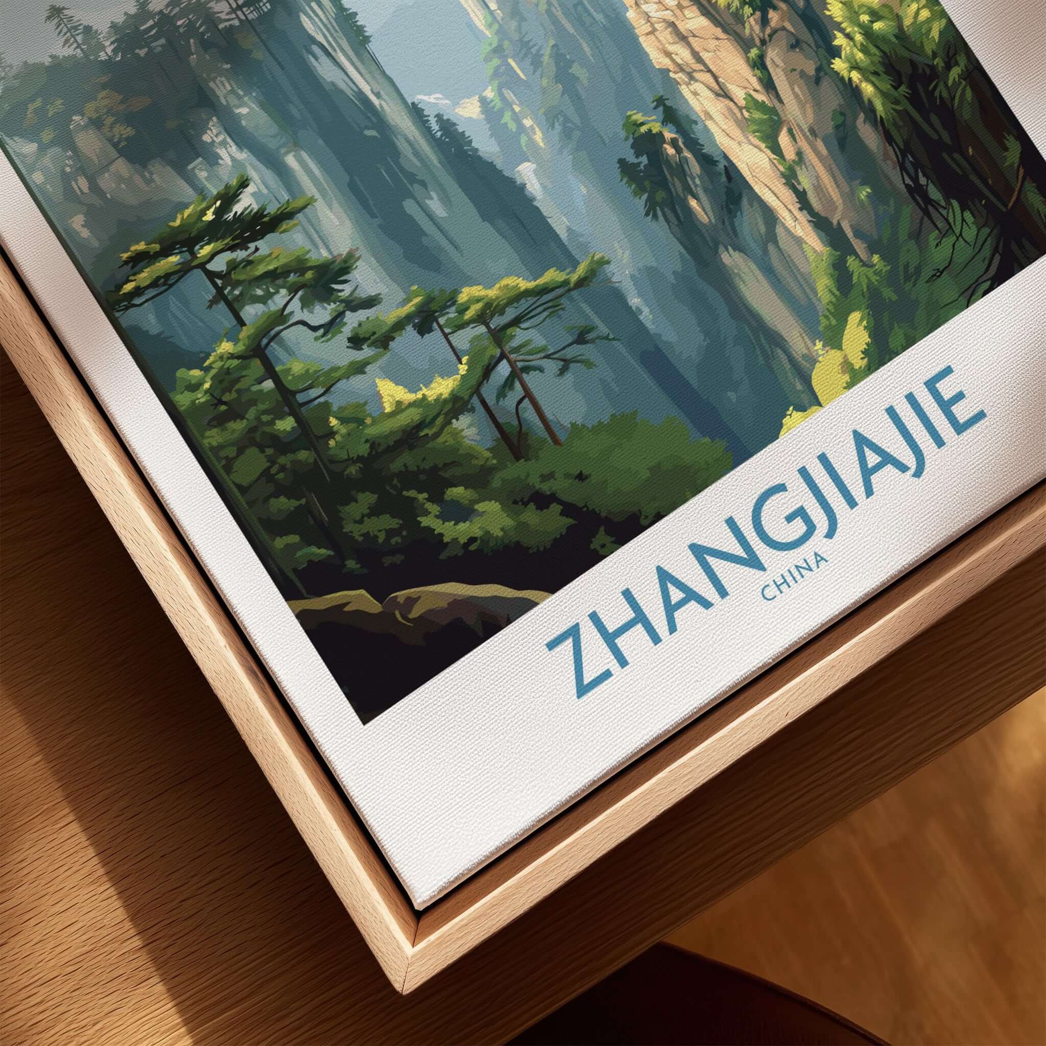 Zhangjiajie China Art Print | Misty Forest Canyon Poster capturing misty forest and canyon scenery in vibrant colors.