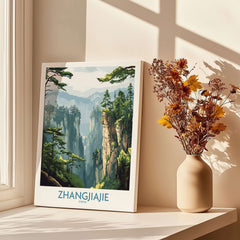 Zhangjiajie China Art Print | Misty Forest Canyon Poster featuring serene landscape and dramatic canyon imagery.