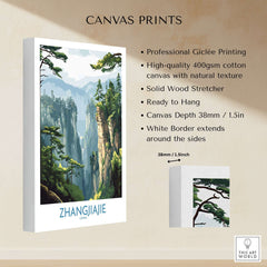Zhangjiajie China Art Print | Misty Forest Canyon Poster showcasing a stunning landscape with misty forests and dramatic canyons.