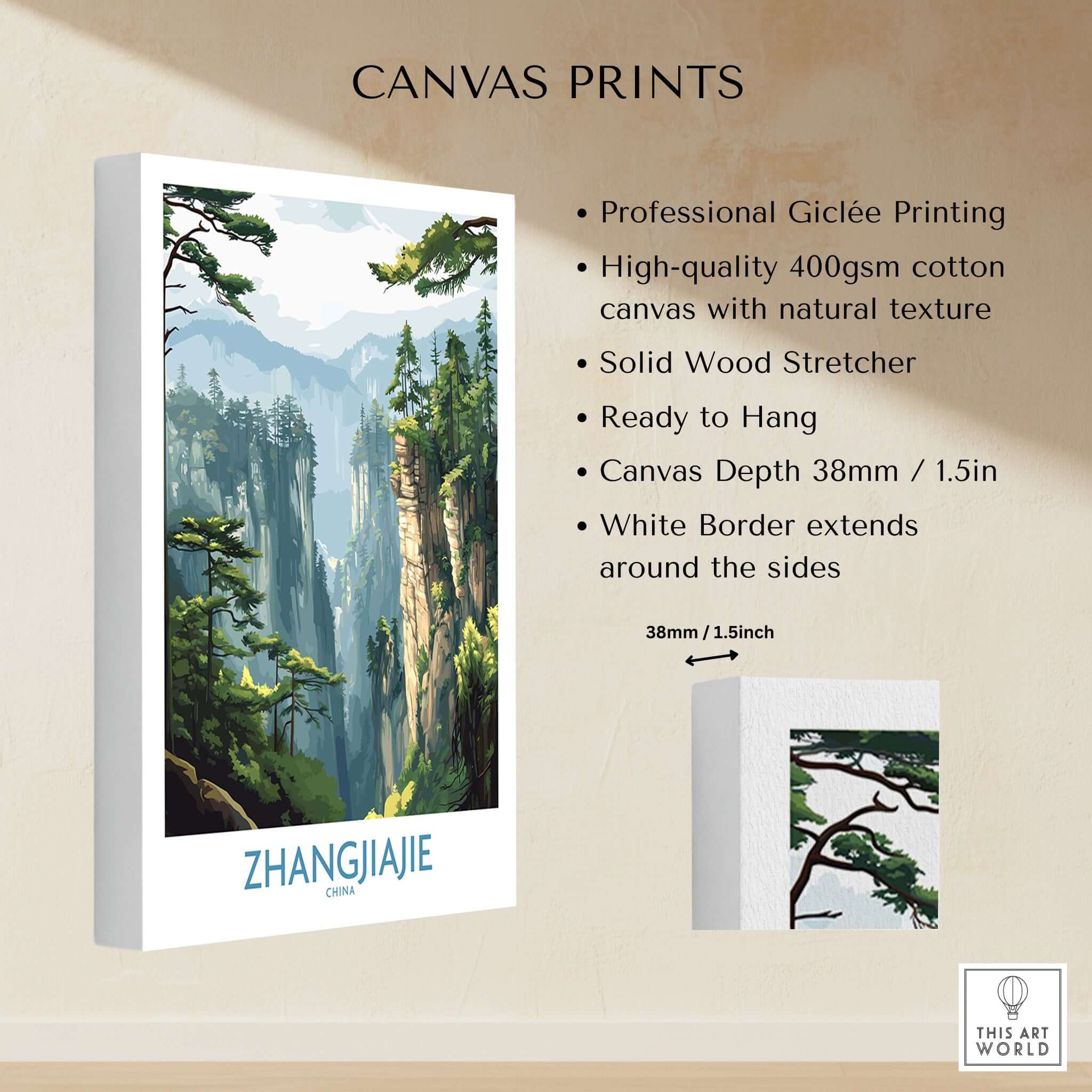 Zhangjiajie China Art Print | Misty Forest Canyon Poster showcasing a stunning landscape with misty forests and dramatic canyons.