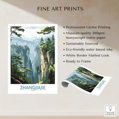 Zhangjiajie China Art Print | Misty Forest Canyon Poster showcasing stunning canyon landscape with misty forest.