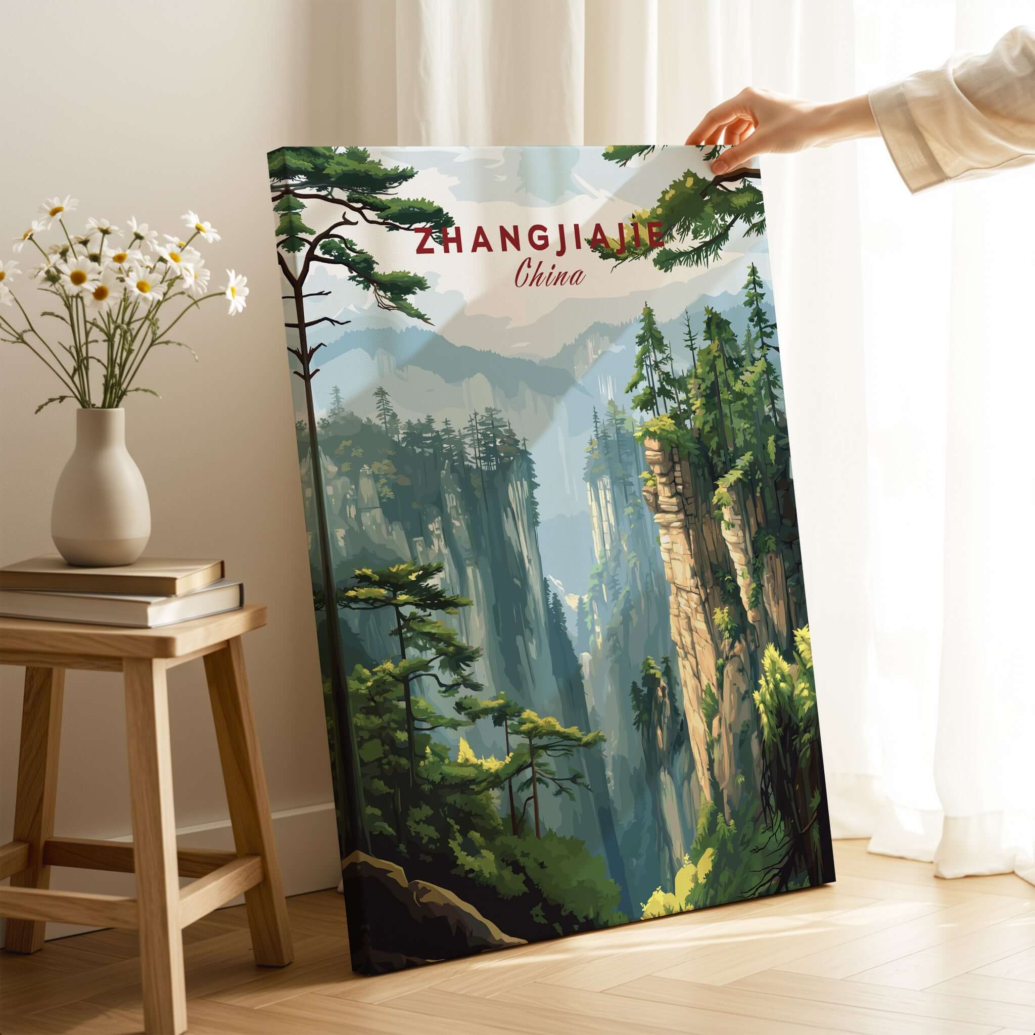 Zhangjiajie China Art Print | Misty Forest Canyon Poster showcasing a misty forest canyon landscape in China.