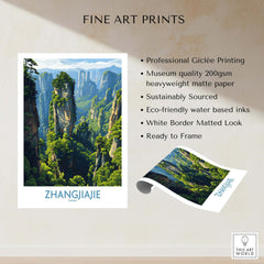 Zhangjiajie China Floating Mountains Art Print | Karst Peak Forest Poster showcasing professional giclée printing and eco-friendly inks.